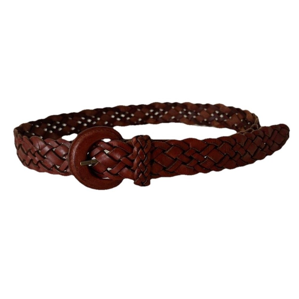 VTG 1980s 90’s Bass&Co? Boho Brown Leather Woven Braided Belt Women’s Large 1.5” - Picture 7 of 10